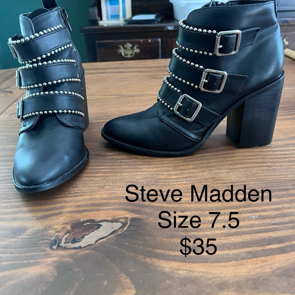 Steve Madden Black Ankle Booties with Buckle Detail